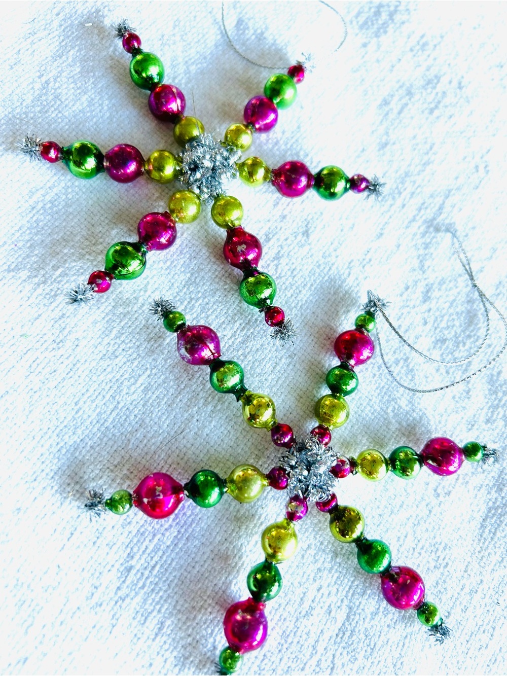 Vintage repurposed mercury, glass bead flowers holiday Christmas ornaments